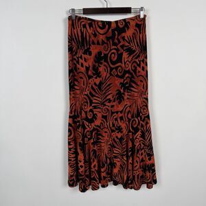 Coldwater Creek Midi Skirt Floral Boho PM Pull On Flounce Hem Y2K Orange Black